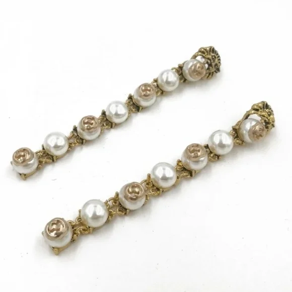 Pearl Gold Baroque Style Lionhead Dangle Earrings - Picture 4 of 4